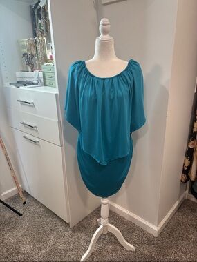 Amazon Teal Draped Blouson Tunic Dress